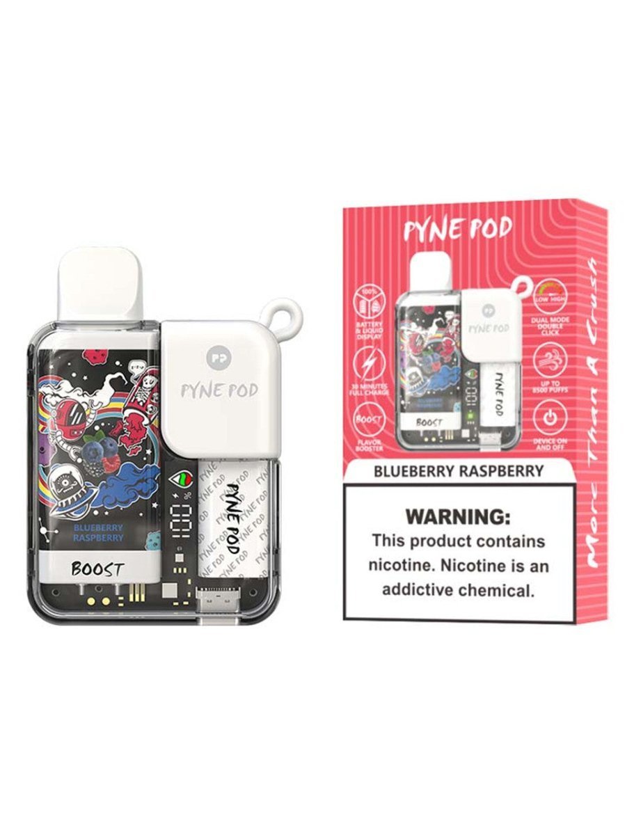 Pyne Pod Boost 8500 Puffs Disposable Vape Pod Box of 5 - Wolfvapes.co.uk-Blueberry Raspberry