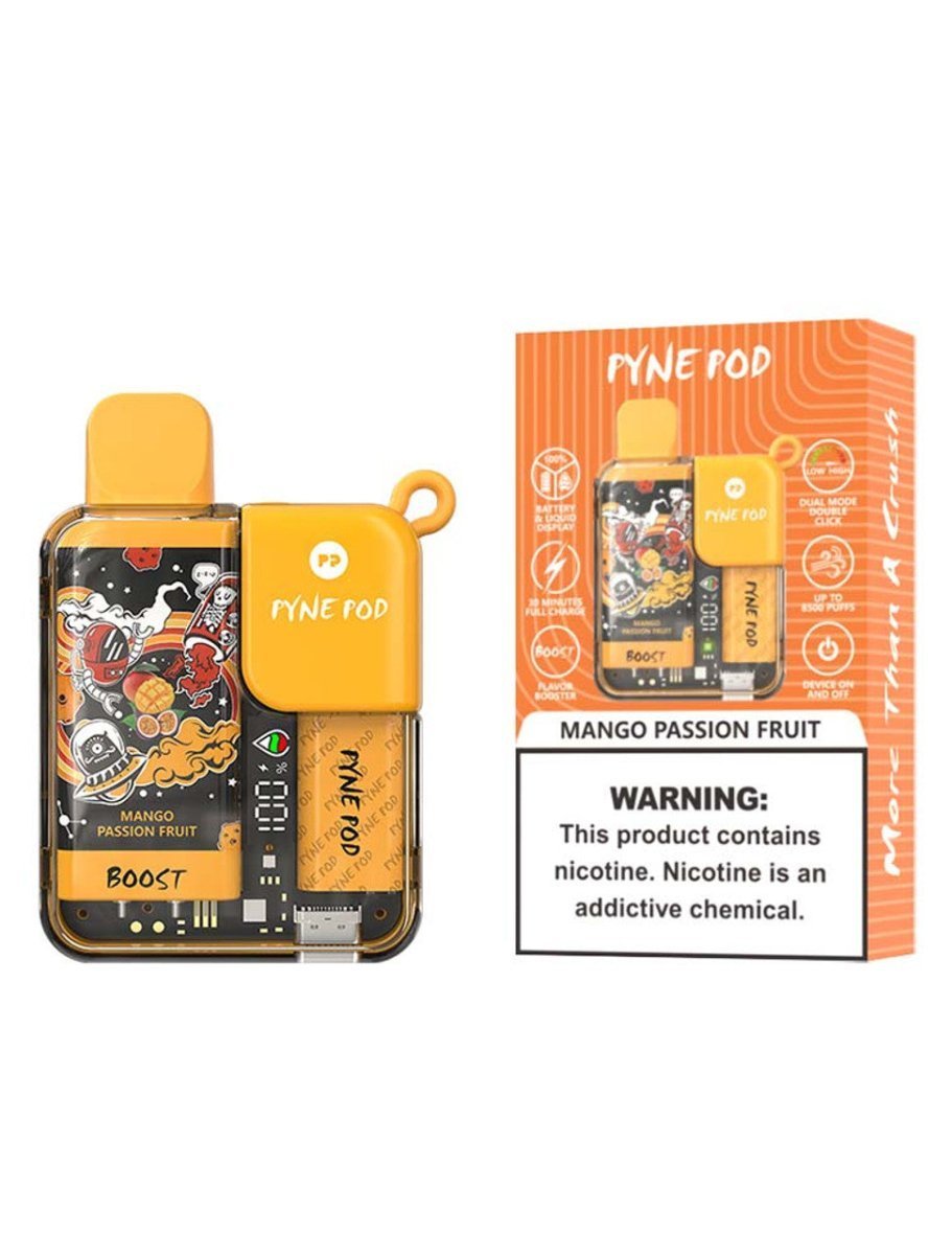 Pyne Pod Boost 8500 Puffs Disposable Vape Pod Box of 5 - Wolfvapes.co.uk-Mango Passion Fruit